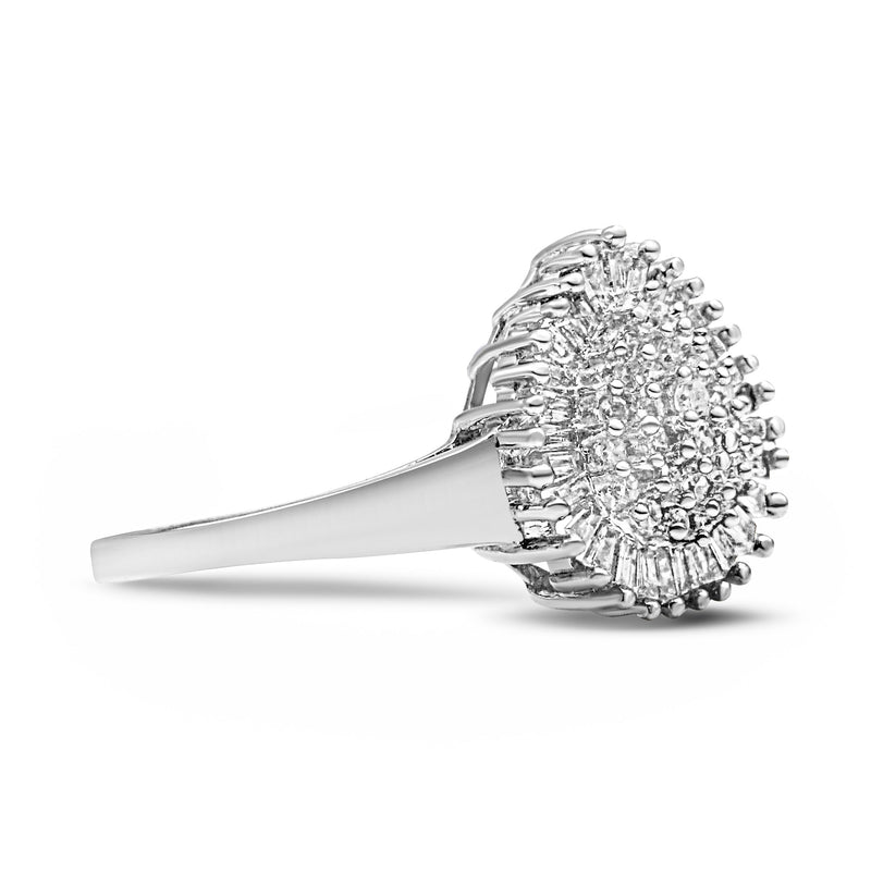 Bids.com 10K White Gold 1/2 Cttw Round & Baguette Cut Diamond Pear Shaped Domed PavÃ© Cluster with Halo Cocktail Ring (H-I Color, SI1-SI2 Clarity) - Size 5 Rings White Smoke 8 / White.Gold,6.5 / White.Gold,7.5 / White.Gold,7 / White.Gold,9 / White.Gold,8.75 / White.Gold,7.25 / White.Gold,6 / White.Gold,5 / White.Gold