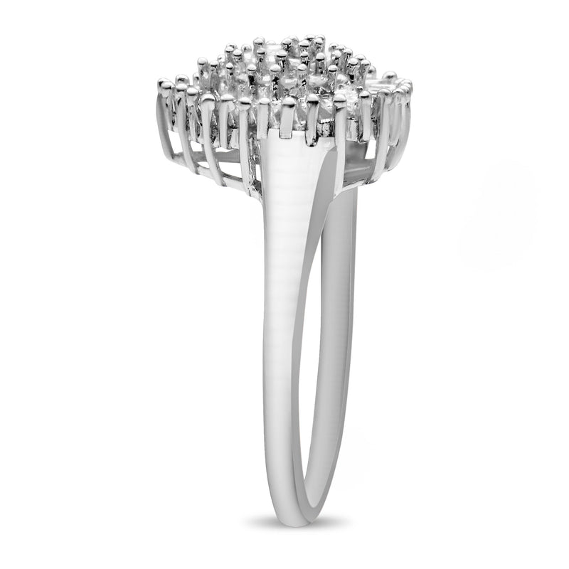 Bids.com 10K White Gold 1/2 Cttw Round & Baguette Cut Diamond Pear Shaped Domed PavÃ© Cluster with Halo Cocktail Ring (H-I Color, SI1-SI2 Clarity) - Size 5 Rings White Smoke 8 / White.Gold,6.5 / White.Gold,7.5 / White.Gold,7 / White.Gold,9 / White.Gold,8.75 / White.Gold,7.25 / White.Gold,6 / White.Gold,5 / White.Gold