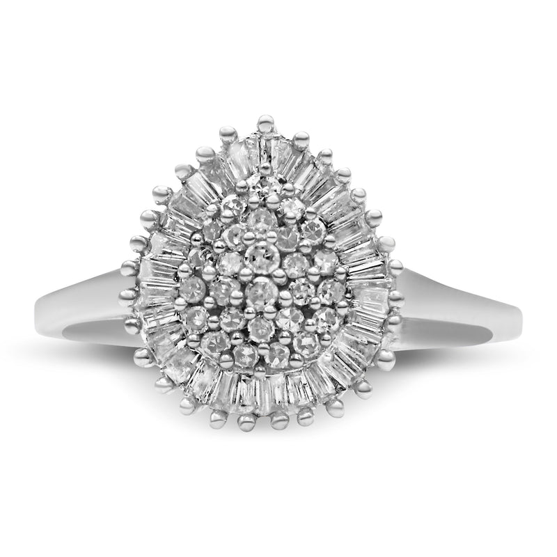 Bids.com 10K White Gold 1/2 Cttw Round & Baguette Cut Diamond Pear Shaped Domed PavÃ© Cluster with Halo Cocktail Ring (H-I Color, SI1-SI2 Clarity) - Size 5 Rings White Smoke 8 / White.Gold,6.5 / White.Gold,7.5 / White.Gold,7 / White.Gold,9 / White.Gold,8.75 / White.Gold,7.25 / White.Gold,6 / White.Gold,5 / White.Gold