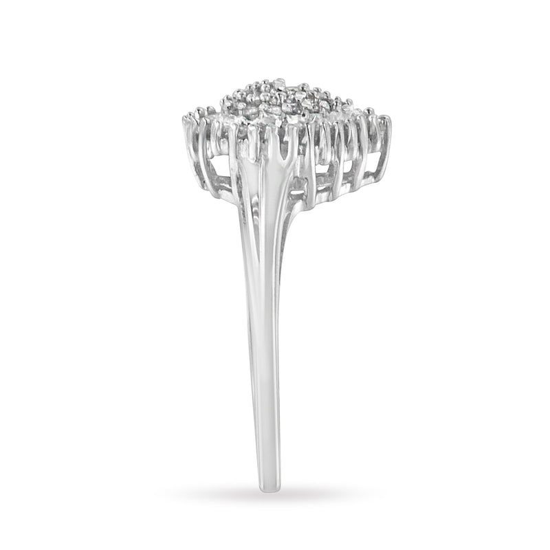 Bids.com 10K White Gold 1/2 Cttw Round & Baguette Cut Diamond Pear Shaped Domed PavÃ© Cluster with Halo Cocktail Ring (H-I Color, SI1-SI2 Clarity) - Size 5 Rings White Smoke 8 / White.Gold,6.5 / White.Gold,7.5 / White.Gold,7 / White.Gold,9 / White.Gold,8.75 / White.Gold,7.25 / White.Gold,6 / White.Gold,5 / White.Gold