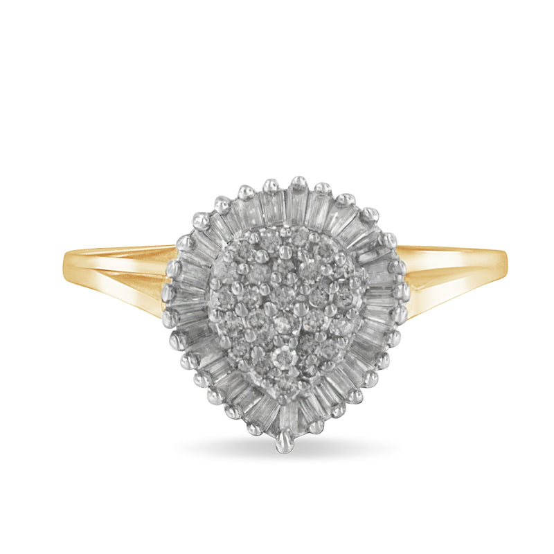 Bids.com 10K Yellow Gold 1/2 Cttw Round & Baguette Cut Diamond Pear Shaped Domed PavÃ© Cluster with Halo Cocktail Ring (J-K Color, I1-I2 Clarity) - Size 4-1/4 Rings White Smoke 9 / Yellow.Gold,8 / Yellow.Gold,7.25 / Yellow.Gold,7 / Yellow.Gold,6.5 / Yellow.Gold,6 / Yellow.Gold,4.25 / Yellow.Gold,7.5 / Yellow.Gold