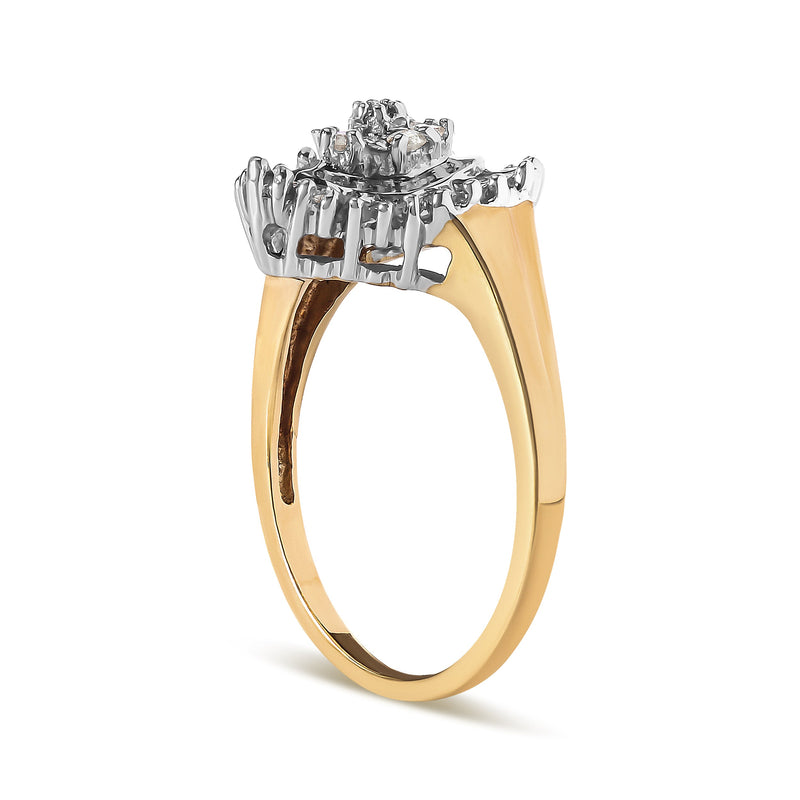 Bids.com 10K Yellow Gold 1/4 Cttw Round and Baguette cut Diamond Heart Shape Ballerina Ring (H-I Color, I1-I2 Clarity) - Ring Size 7 Rings White Smoke 7 / Yellow.Gold