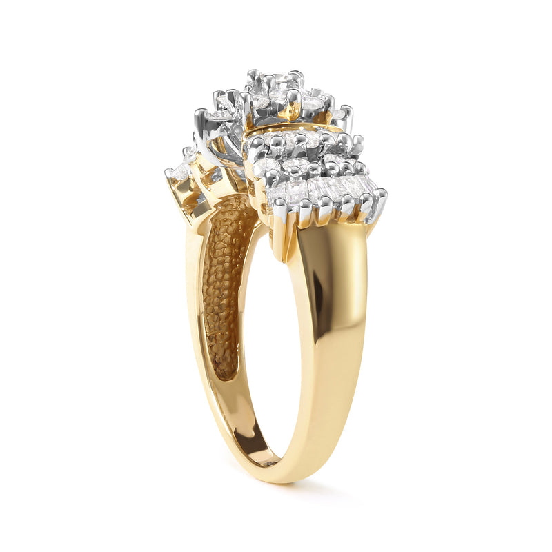 Bids.com 10K Yellow Gold 1.00 Cttw Diamond Starburst Ring Band (H-I Color, I1-I2 Clarity) - Ring Size 7 Rings White Smoke 7 / Yellow.Gold
