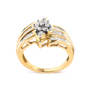 Bids.com 10K Yellow Gold 1/2 Cttw Round And Baguette-cut Diamond Cluster Head and Channel Set Shank Ring (H-I Color, I1-I2 Clarity) - Ring Size 7 Rings White Smoke 7 / Yellow.Gold