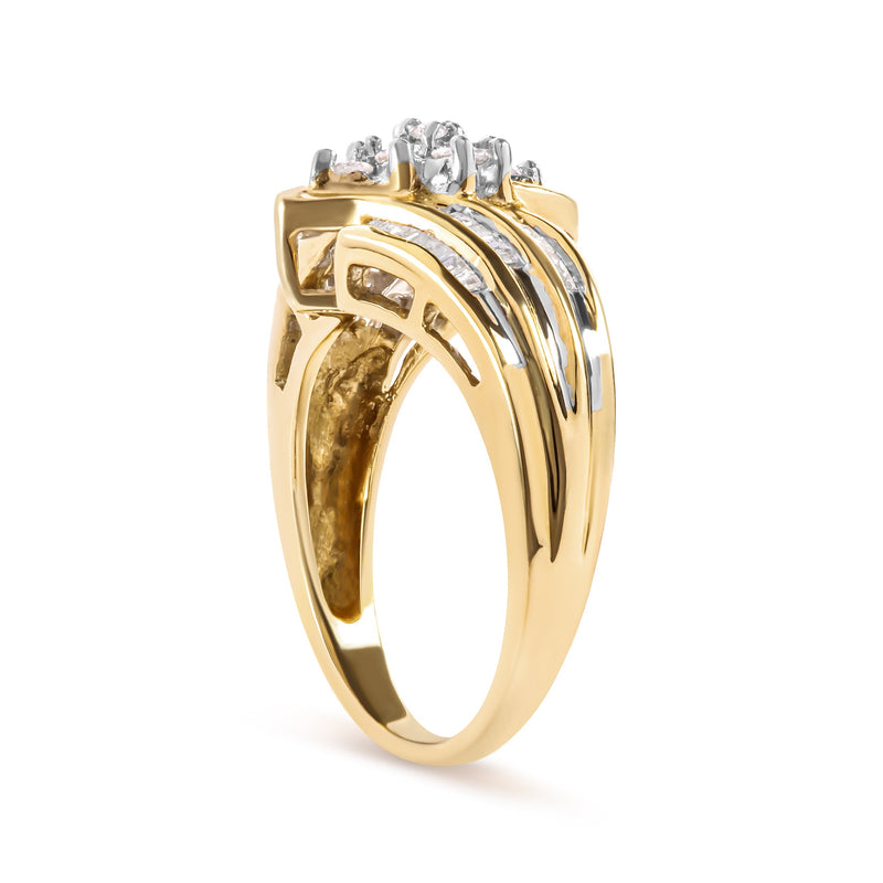 Bids.com 10K Yellow Gold 1/2 Cttw Round And Baguette-cut Diamond Cluster Head and Channel Set Shank Ring (H-I Color, I1-I2 Clarity) - Ring Size 7 Rings White Smoke 7 / Yellow.Gold
