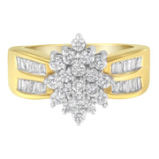 Bids.com 10K Yellow Gold 1.0 Cttw Round & Baguette Cut Diamond Floral Cluster Double-Channel Flared Band Statement Ring (H-I Color, SI2-I1 Clarity) - Size 6-1/2 Rings White Smoke 6 / Yellow.Gold,7 / Yellow.Gold,8 / Yellow.Gold,7.5 / Yellow.Gold,6.5 / Yellow.Gold