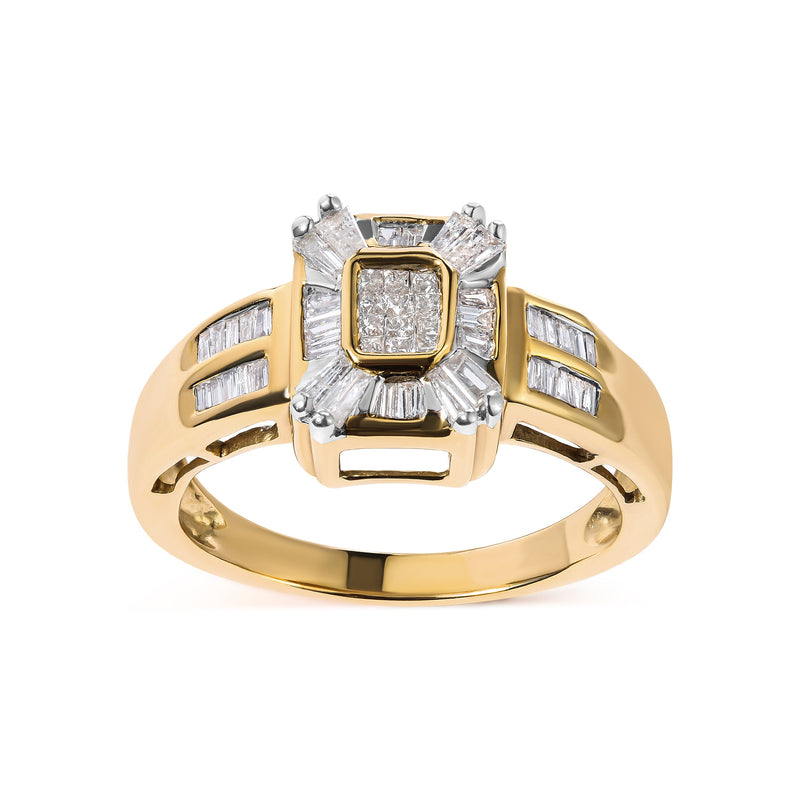 Bids.com 10K Yellow Gold 1/2 Cttw Diamond Composite and Halo Ring (H-I Color, SI1-SI2 Clarity) - Ring Size 7 Rings White Smoke 7 / Yellow.Gold