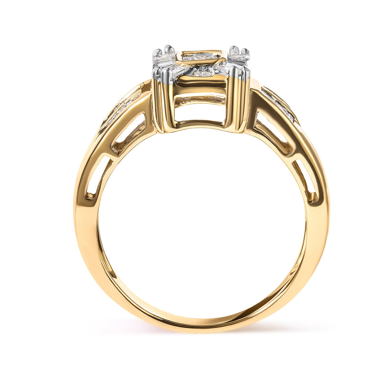 Bids.com 10K Yellow Gold 1/2 Cttw Diamond Composite and Halo Ring (H-I Color, SI1-SI2 Clarity) - Ring Size 7 Rings White Smoke 7 / Yellow.Gold