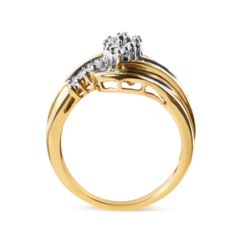 Bids.com 10K Yellow Gold 1/2 Cttw Diamond Pear Cluster and Swirl Ring (H-I Color, I1-I2 Clarity) - Ring Size 7 Rings White Smoke 7 / Yellow.Gold