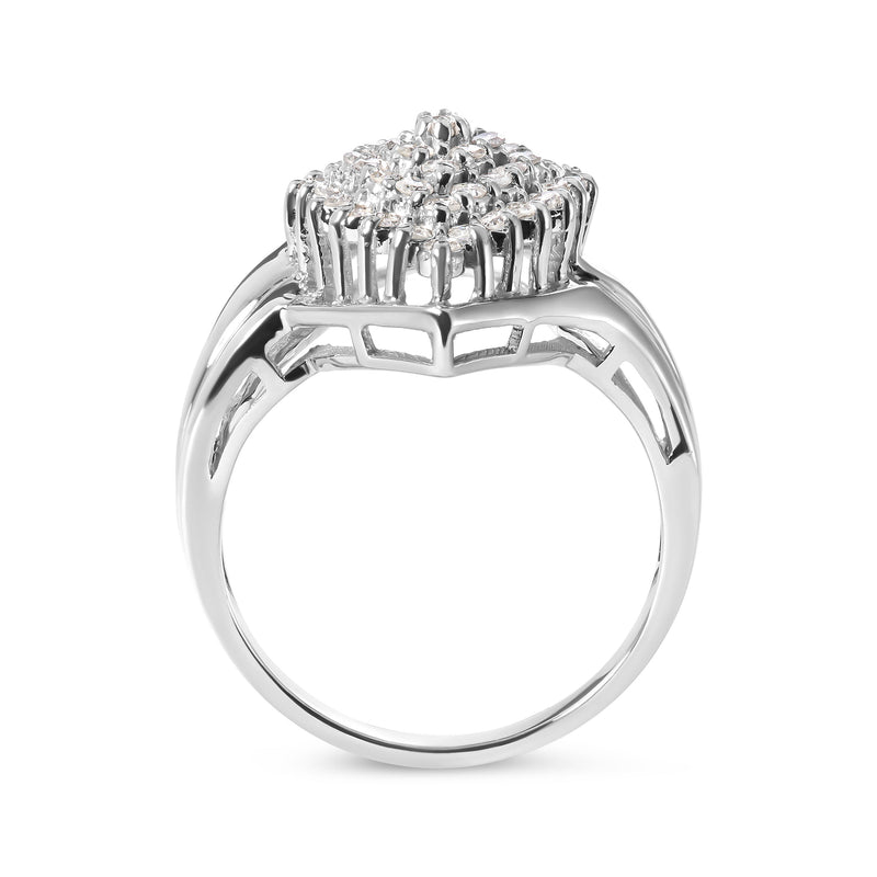 Bids.com 10K White Gold 1/2 Cttw Diamond Pear Shaped Cluster Ring (H-I Color, I1-I2 Clarity) - Ring Size 7 Rings White Smoke 7 / White.Gold
