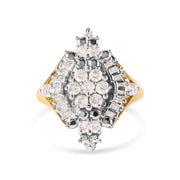 Bids.com 10K Yellow Gold 1 Cttw Round and Baguette cut Diamond Cluster and Rhombus Halo Ring (H-I Color, I1-I2 Clarity) - Ring Size 7 Rings White Smoke 7 / Yellow.Gold
