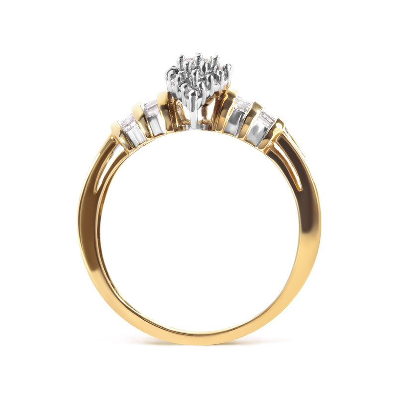 Bids.com 10K Yellow Gold 1/2 Cttw Diamond Pear Shaped Head and Multi Row Channel Set  Shank Ring (H-I Color, SI2-I1 Clarity) - Ring Size 7 Rings White Smoke 7 / Yellow.Gold
