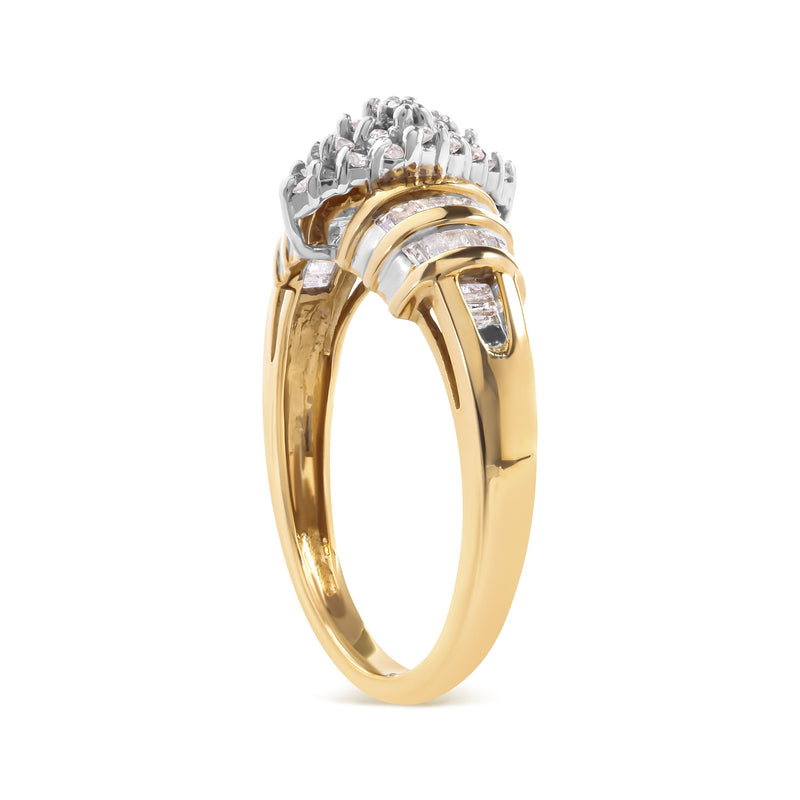 Bids.com 10K Yellow Gold 1/2 Cttw Diamond Pear Shaped Head and Multi Row Channel Set  Shank Ring (H-I Color, SI2-I1 Clarity) - Ring Size 7 Rings White Smoke 7 / Yellow.Gold