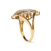 Bids.com 10K Yellow Gold 1/2 Cttw Round and Baguette Cut Diamond Cocktail Ring (H-I Color, I1-I2 Clarity) Rings White Smoke 7 / Yellow.Gold