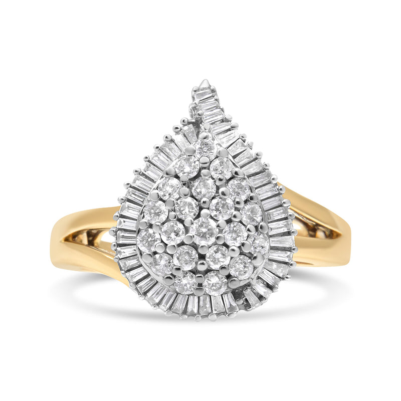 Bids.com 14K Yellow and White Gold 1.00 Cttw Round and Baguette-Cut Diamond Ballerina Cocktail Ring (H-I Color, SI2-I1 Clarity) Rings White Smoke 7 / YellowWhite.Gold