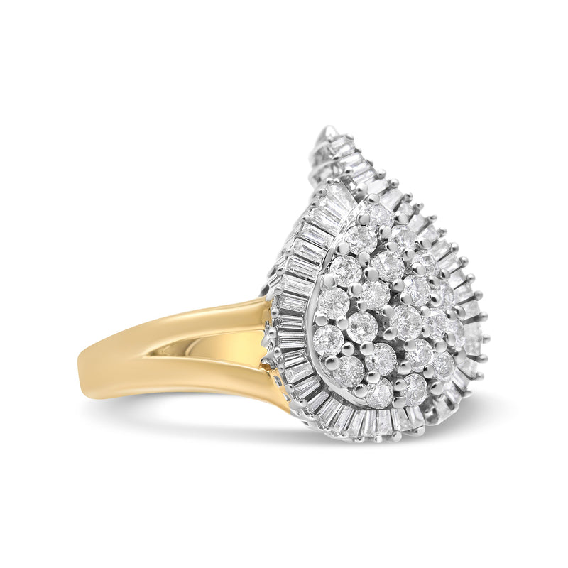 Bids.com 14K Yellow and White Gold 1.00 Cttw Round and Baguette-Cut Diamond Ballerina Cocktail Ring (H-I Color, SI2-I1 Clarity) Rings White Smoke 7 / YellowWhite.Gold