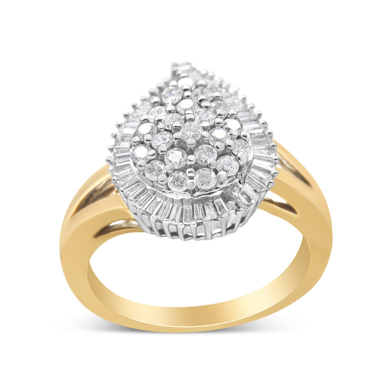 Bids.com 14K Yellow and White Gold 1.00 Cttw Round and Baguette-Cut Diamond Ballerina Cocktail Ring (H-I Color, SI2-I1 Clarity) Rings White Smoke 7 / YellowWhite.Gold