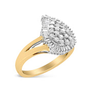 Bids.com 14K Yellow and White Gold 1.00 Cttw Round and Baguette-Cut Diamond Ballerina Cocktail Ring (H-I Color, SI2-I1 Clarity) Rings White Smoke 7 / YellowWhite.Gold