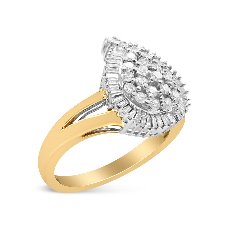 Bids.com 14K Yellow and White Gold 1.00 Cttw Round and Baguette-Cut Diamond Ballerina Cocktail Ring (H-I Color, SI2-I1 Clarity) Rings White Smoke 7 / YellowWhite.Gold