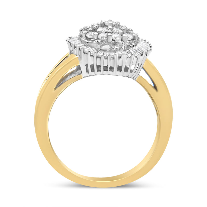 Bids.com 14K Yellow and White Gold 1.00 Cttw Round and Baguette-Cut Diamond Ballerina Cocktail Ring (H-I Color, SI2-I1 Clarity) Rings White Smoke 7 / YellowWhite.Gold