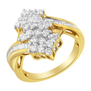 Bids.com 10K Yellow Gold Round And Baguette Cut Diamond Cluster Ring (1 1/10 Cttw, H-I Color, SI2-I1 Clarity) - Size 7 Rings White Smoke 7 / Yellow.Gold,8 / Yellow.Gold