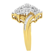 Bids.com 10K Yellow Gold Round And Baguette Cut Diamond Cluster Ring (1 1/10 Cttw, H-I Color, SI2-I1 Clarity) - Size 7 Rings White Smoke 7 / Yellow.Gold,8 / Yellow.Gold