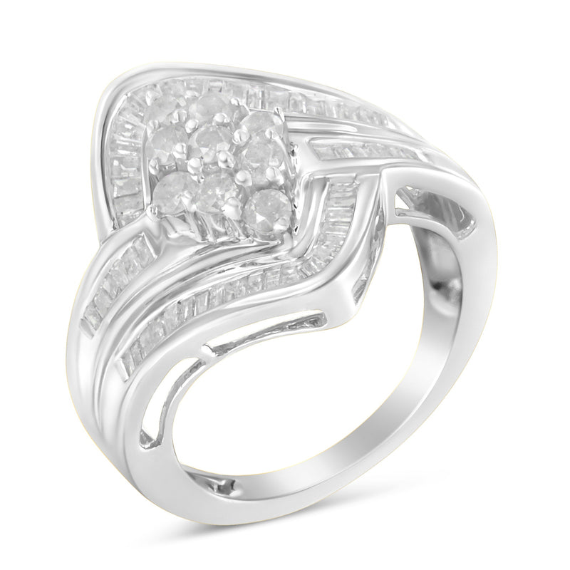 Bids.com 10K White Gold Diamond Bypass Cluster Ring (1 Cttw, I-J Color, I2-I3 Clarity) - Size 7 Rings White Smoke 7 / White.Gold,6.5 / White.Gold,6 / White.Gold,8 / White.Gold,7.5 / White.Gold