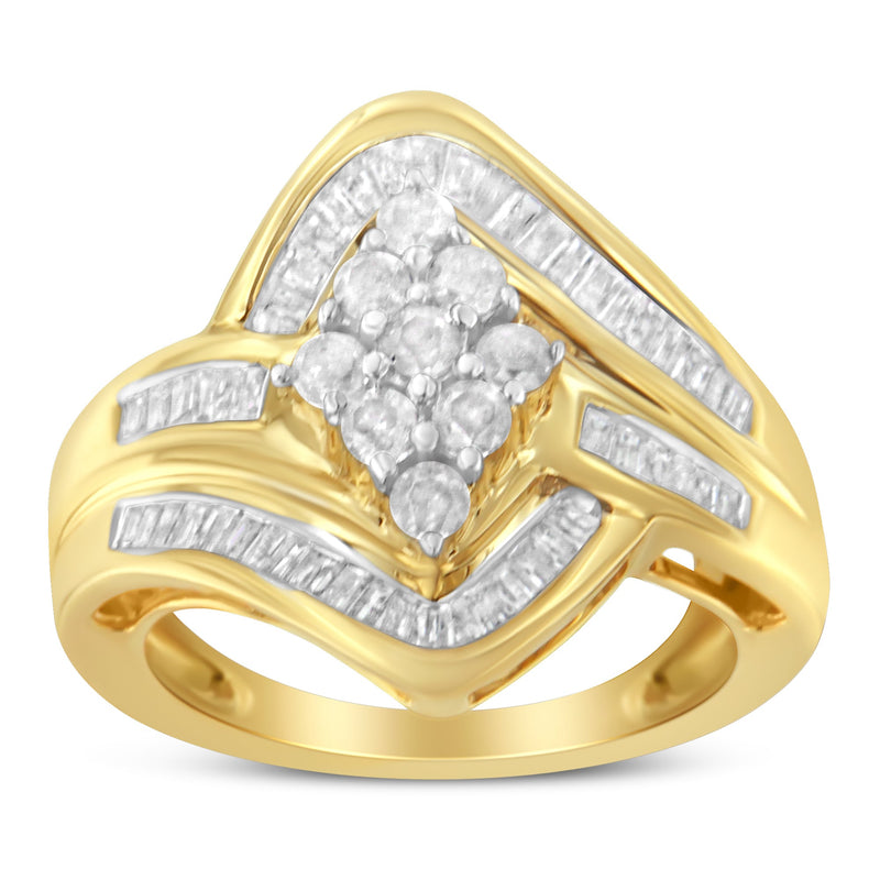 Bids.com 10K Yellow Gold over .925 Sterling Silver Diamond Bypass Cluster Ring (1 Cttw, I-J Color, I2-I3 Clarity) - Size 6 Rings White Smoke 8 / Yellow.Sterling Silver,7 / Yellow.Sterling Silver,6 / Yellow.Sterling Silver,7.75 / Yellow.Sterling Silver,7.5 / Yellow.Sterling Silver,7.25 / Yellow.Sterling Silver,6.75 / Yellow.Sterling Silver,6.5 / Yellow.Sterling Silver,6.25 / Yellow.Sterling Sil