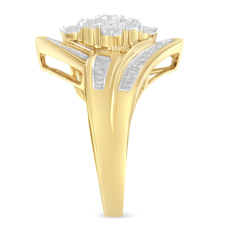 Bids.com 10K Yellow Gold over .925 Sterling Silver Diamond Bypass Cluster Ring (1 Cttw, I-J Color, I2-I3 Clarity) - Size 6 Rings White Smoke 8 / Yellow.Sterling Silver,7 / Yellow.Sterling Silver,6 / Yellow.Sterling Silver,7.75 / Yellow.Sterling Silver,7.5 / Yellow.Sterling Silver,7.25 / Yellow.Sterling Silver,6.75 / Yellow.Sterling Silver,6.5 / Yellow.Sterling Silver,6.25 / Yellow.Sterling Sil