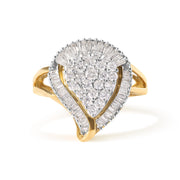 Bids.com 10K Yellow Gold 1 Cttw Round and Baguette Cut Diamond Ballerina Cluster Ring (H-I Color, SI2-I1 Clarity) Rings White Smoke 7 / Yellow.Gold