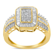 Bids.com 10K Yellow Gold Round and Baguette-Cut Diamond Cocktail Ring (1.0 Cttw, H-I Color, SI2-I1 Clarity) - Size 7 Rings White Smoke 8 / Yellow.Gold,7 / Yellow.Gold