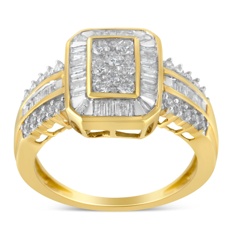 Bids.com 10K Yellow Gold Round and Baguette-Cut Diamond Cocktail Ring (1.0 Cttw, H-I Color, SI2-I1 Clarity) - Size 7 Rings White Smoke 8 / Yellow.Gold,7 / Yellow.Gold