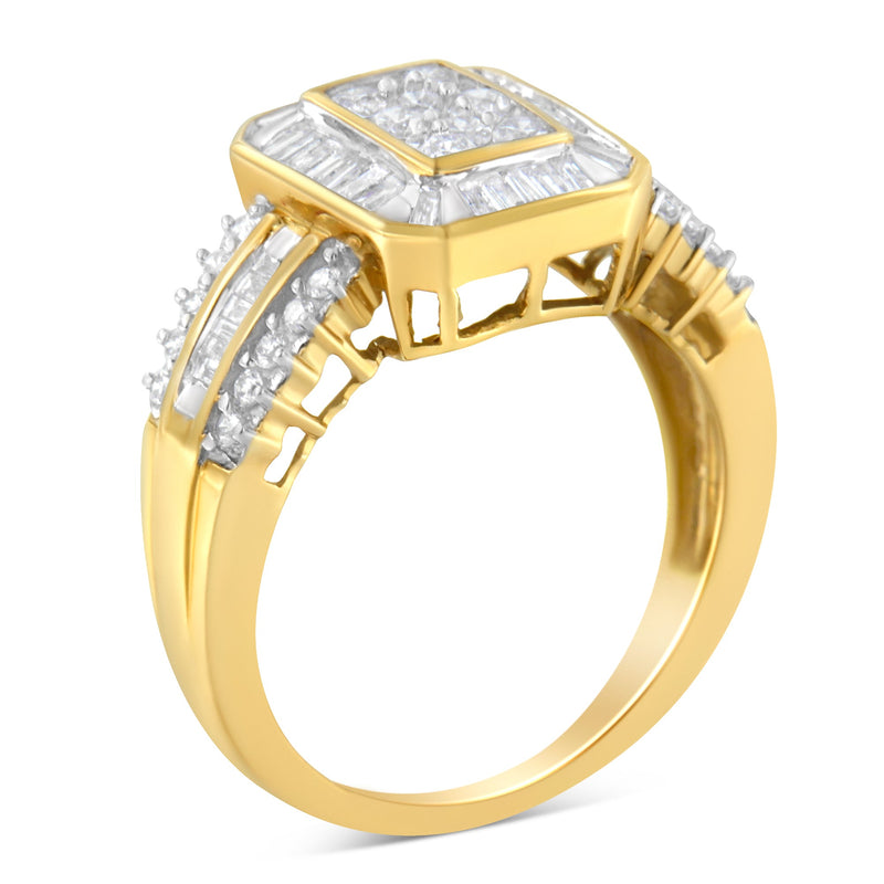 Bids.com 10K Yellow Gold Round and Baguette-Cut Diamond Cocktail Ring (1.0 Cttw, H-I Color, SI2-I1 Clarity) - Size 7 Rings White Smoke 8 / Yellow.Gold,7 / Yellow.Gold