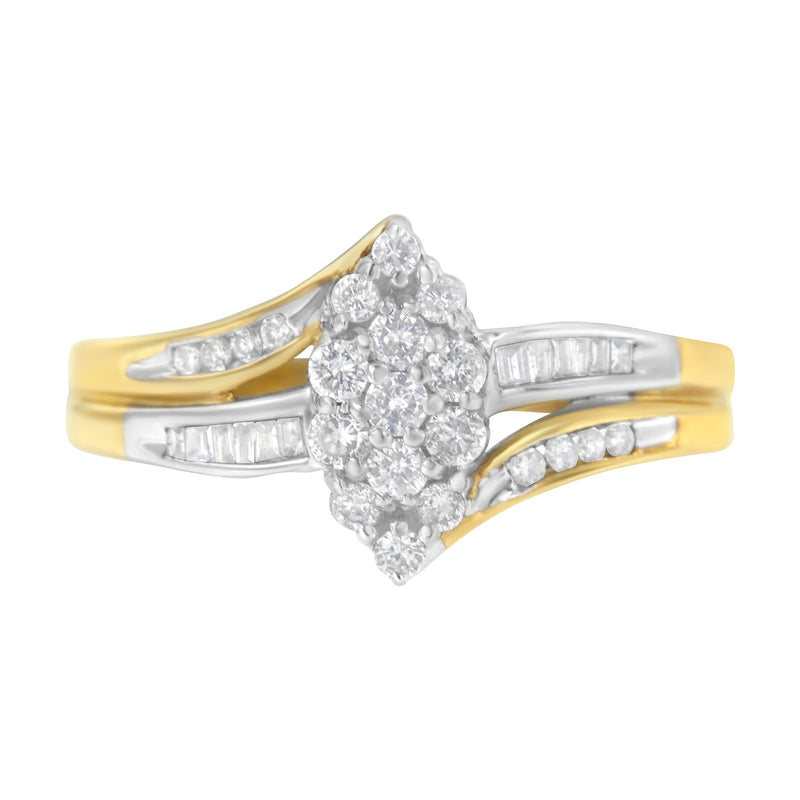 Bids.com 10K Yellow and White Gold 1/2 Cttw Diamond Marquise Shaped Cluster Split Shank Ring (H-I Color, SI2-I1 Clarity) - Size 7 Rings White Smoke 5 / YellowWhite.Gold,8 / YellowWhite.Gold,6 / YellowWhite.Gold,7 / YellowWhite.Gold