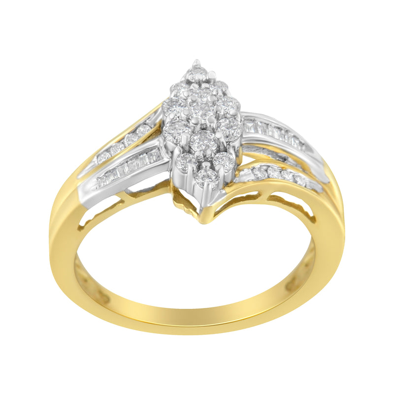 Bids.com 10K Yellow and White Gold 1/2 Cttw Diamond Marquise Shaped Cluster Split Shank Ring (H-I Color, SI2-I1 Clarity) - Size 7 Rings White Smoke 5 / YellowWhite.Gold,8 / YellowWhite.Gold,6 / YellowWhite.Gold,7 / YellowWhite.Gold