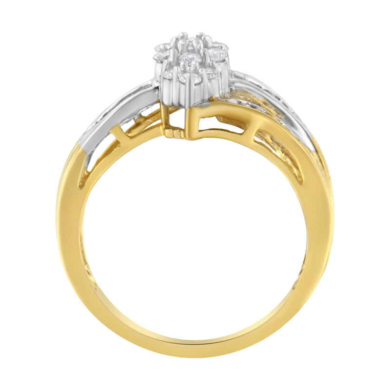 Bids.com 10K Yellow and White Gold 1/2 Cttw Diamond Marquise Shaped Cluster Split Shank Ring (H-I Color, SI2-I1 Clarity) - Size 7 Rings White Smoke 5 / YellowWhite.Gold,8 / YellowWhite.Gold,6 / YellowWhite.Gold,7 / YellowWhite.Gold