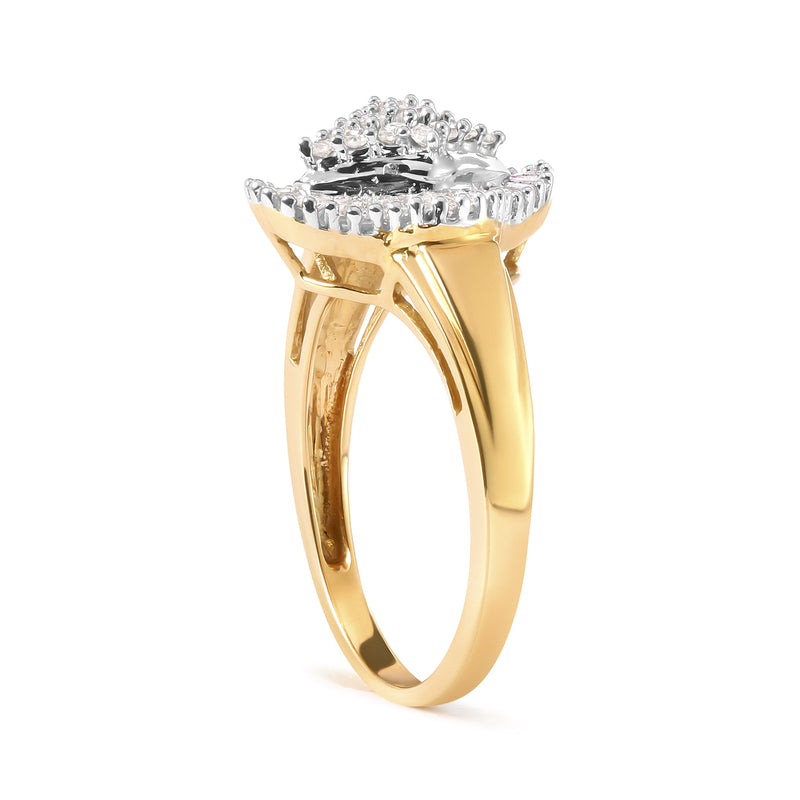 Bids.com 10K Yellow Gold 1/2 Cttw Round And Baguette-cut Diamond Rhombus Head and Halo Ring (I-J Color, I1-I2 Clarity) - Ring Size 7 Rings White Smoke 7 / Yellow.Gold