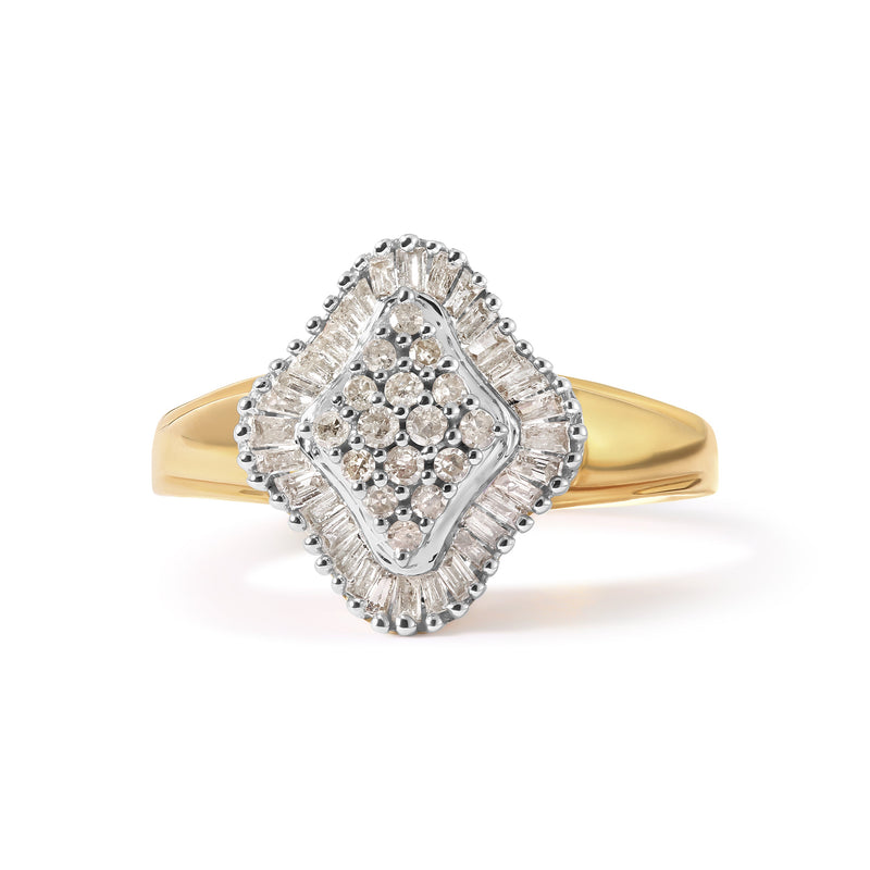 Bids.com 10K Yellow Gold 1/2 Cttw Round And Baguette-cut Diamond Rhombus Head and Halo Ring (I-J Color, I1-I2 Clarity) - Ring Size 7 Rings White Smoke 7 / Yellow.Gold