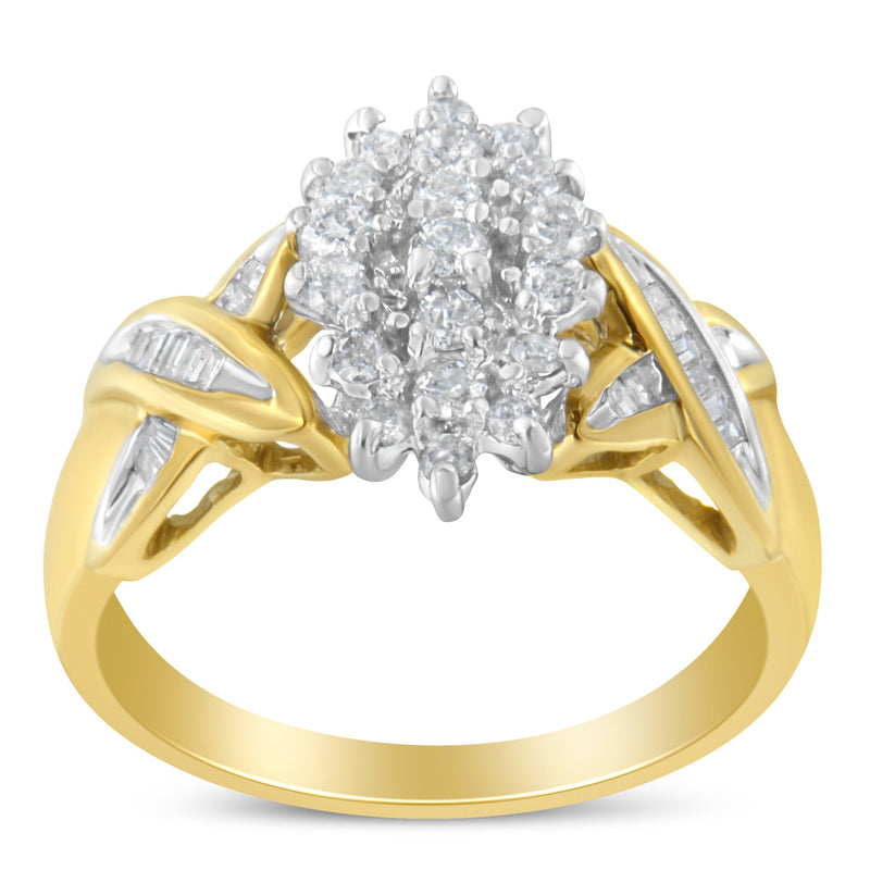 Bids.com 10K Yellow Gold Round And Baguette-Cut Diamond Ring (1/2 Cttw, H-I Color, I1-I2 Clarity) - Size 6 Rings White Smoke 7 / Yellow.Gold,6 / Yellow.Gold,8 / Yellow.Gold