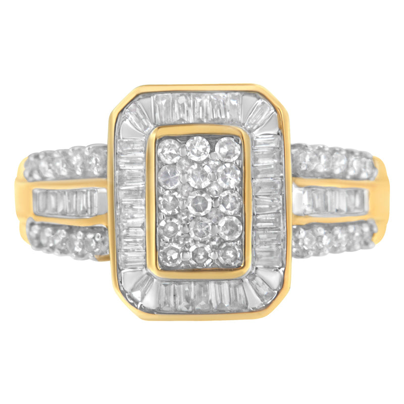 Bids.com 10K Yellow Gold Round and Baguette-Cut Diamond Cluster Ring (1.0 Cttw, I-J Color, SI1-SI2 Clarity) - Size 7 Rings White Smoke 8 / Yellow.Gold,7 / Yellow.Gold