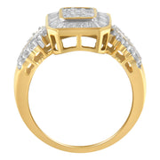 Bids.com 10K Yellow Gold Round and Baguette-Cut Diamond Cluster Ring (1.0 Cttw, I-J Color, SI1-SI2 Clarity) - Size 7 Rings White Smoke 8 / Yellow.Gold,7 / Yellow.Gold
