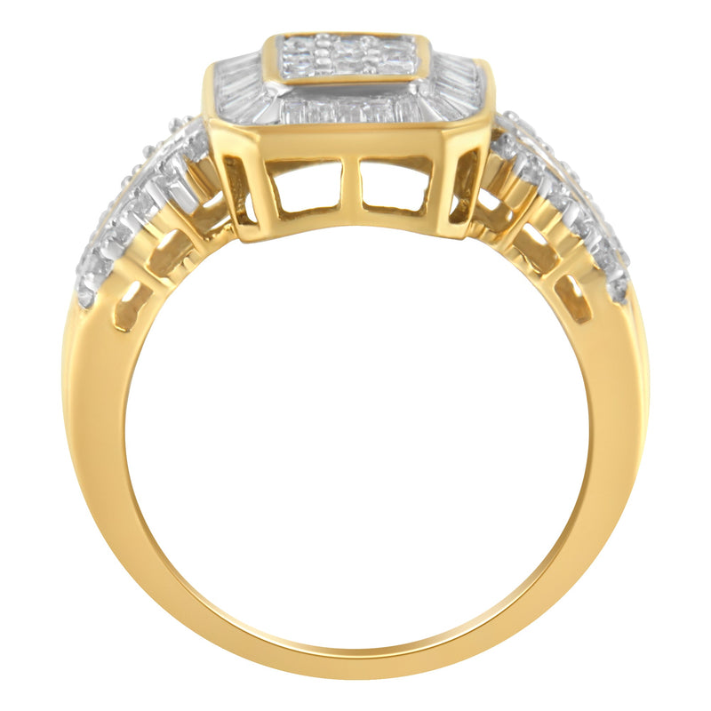Bids.com 10K Yellow Gold Round and Baguette-Cut Diamond Cluster Ring (1.0 Cttw, I-J Color, SI1-SI2 Clarity) - Size 7 Rings White Smoke 8 / Yellow.Gold,7 / Yellow.Gold