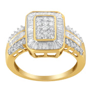 Bids.com 10K Yellow Gold Round and Baguette-Cut Diamond Cluster Ring (1.0 Cttw, I-J Color, SI1-SI2 Clarity) - Size 7 Rings White Smoke 8 / Yellow.Gold,7 / Yellow.Gold