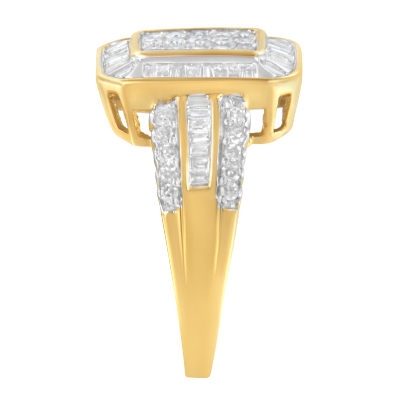 Bids.com 10K Yellow Gold Round and Baguette-Cut Diamond Cluster Ring (1.0 Cttw, I-J Color, SI1-SI2 Clarity) - Size 7 Rings White Smoke 8 / Yellow.Gold,7 / Yellow.Gold