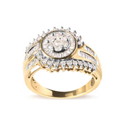 Bids.com 10K Yellow Gold 1 Cttw Round and Baguette cut Diamond Cluster Swirl Band Ring (H-I Color, I1-I2 Clarity) - Ring Size 7 Rings White Smoke 7 / Yellow.Gold