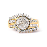 Bids.com 10K Yellow Gold 1 Cttw Round and Baguette cut Diamond Cluster Swirl Band Ring (H-I Color, I1-I2 Clarity) - Ring Size 7 Rings White Smoke 7 / Yellow.Gold