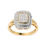 Bids.com 10K Yellow Gold 1/2 cttw Round and Princess Diamond Composite Head and Halo Ring (H-I Color, SI1-SI2 Clarity) - Ring Size 7 Rings White Smoke 7 / Yellow.Gold
