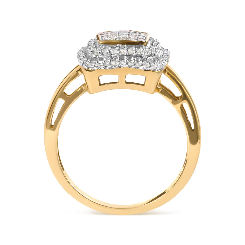 Bids.com 10K Yellow Gold 1/2 cttw Round and Princess Diamond Composite Head and Halo Ring (H-I Color, SI1-SI2 Clarity) - Ring Size 7 Rings White Smoke 7 / Yellow.Gold