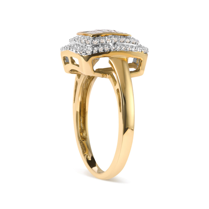 Bids.com 10K Yellow Gold 1/2 cttw Round and Princess Diamond Composite Head and Halo Ring (H-I Color, SI1-SI2 Clarity) - Ring Size 7 Rings White Smoke 7 / Yellow.Gold