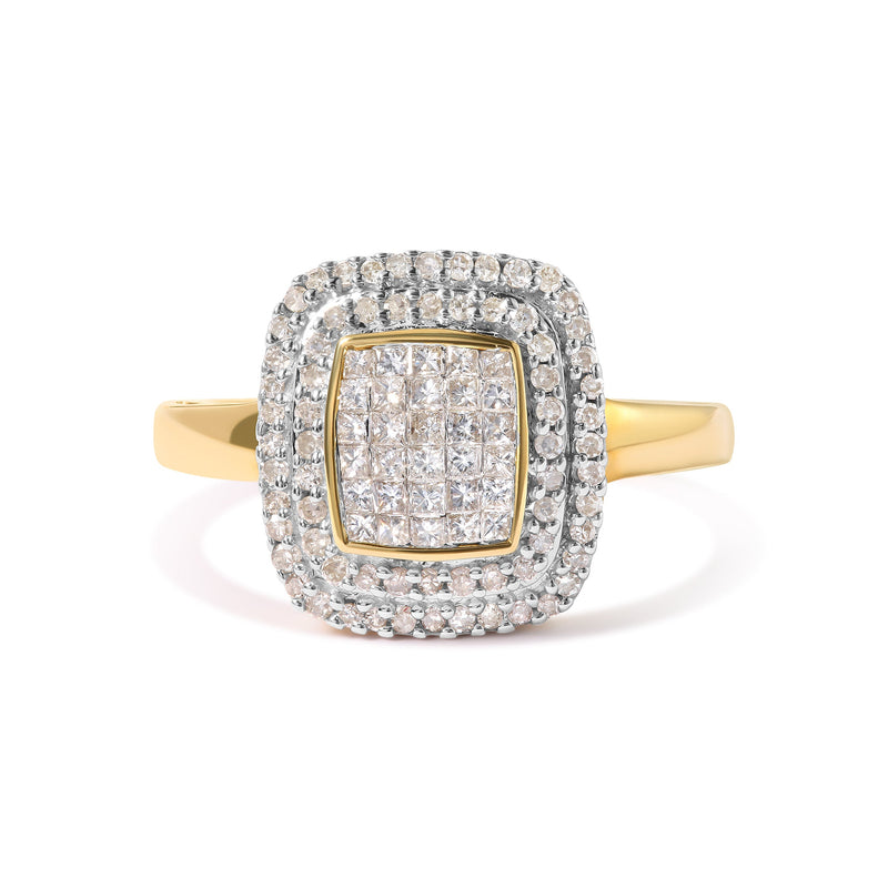 Bids.com 10K Yellow Gold 1/2 cttw Round and Princess Diamond Composite Head and Halo Ring (H-I Color, SI1-SI2 Clarity) - Ring Size 7 Rings White Smoke 7 / Yellow.Gold